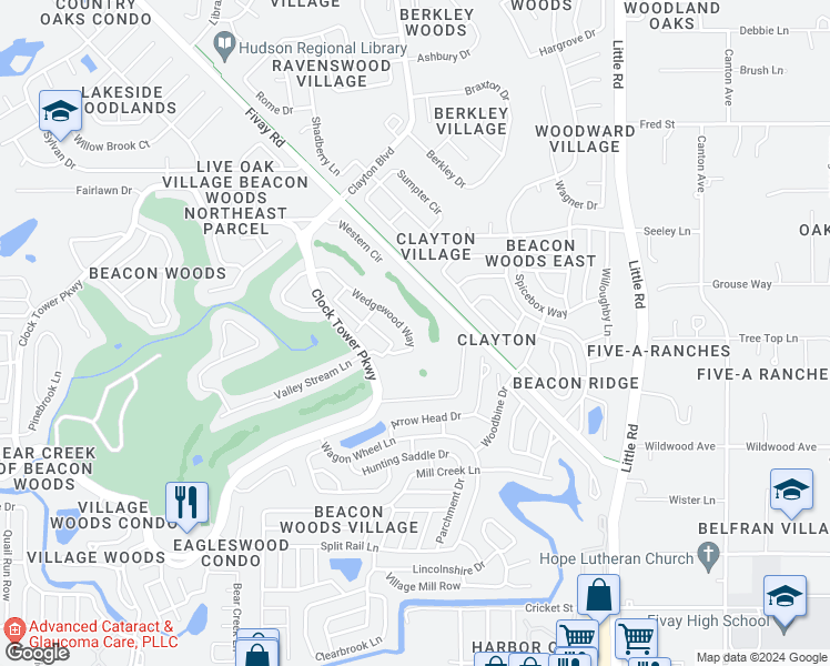 map of restaurants, bars, coffee shops, grocery stores, and more near 12902 Wedgewood Way in Hudson