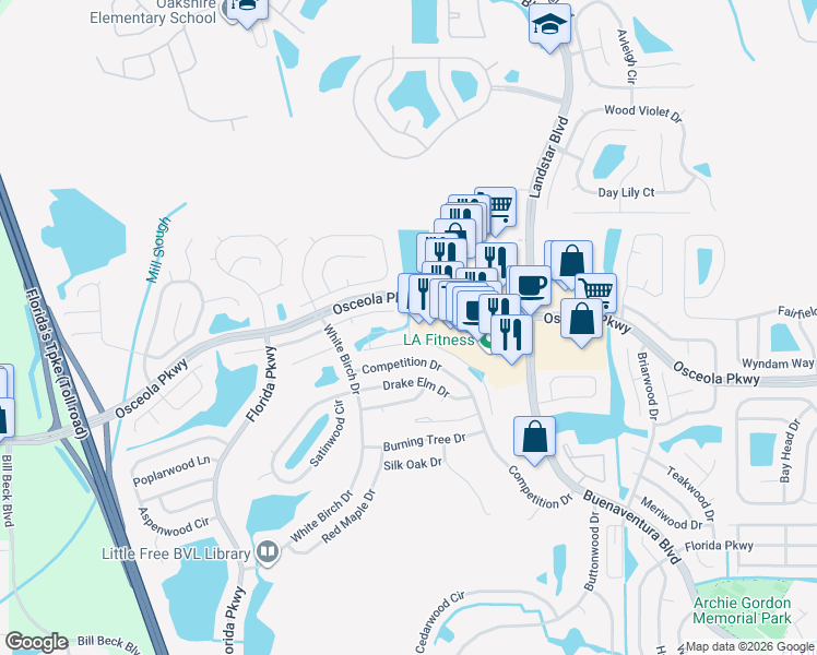 map of restaurants, bars, coffee shops, grocery stores, and more near 1898 Zac Street in BVL