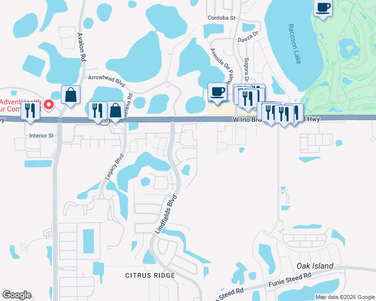 map of restaurants, bars, coffee shops, grocery stores, and more near 8713 Rockingham Terrace in Kissimmee
