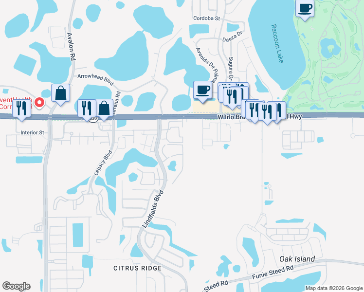 map of restaurants, bars, coffee shops, grocery stores, and more near 8716 Rockingham Terrace in Kissimmee
