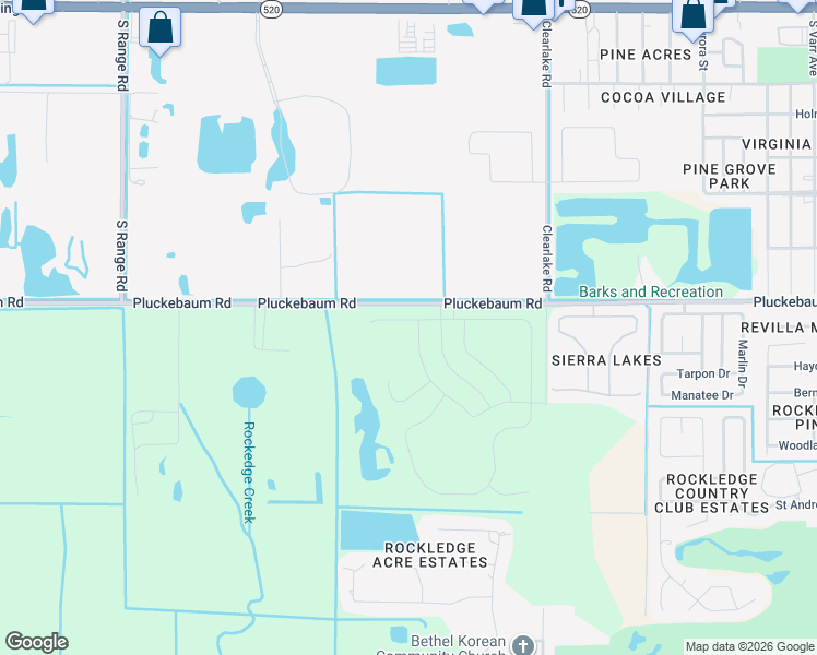 map of restaurants, bars, coffee shops, grocery stores, and more near 1709 Pluckebaum Road in Cocoa