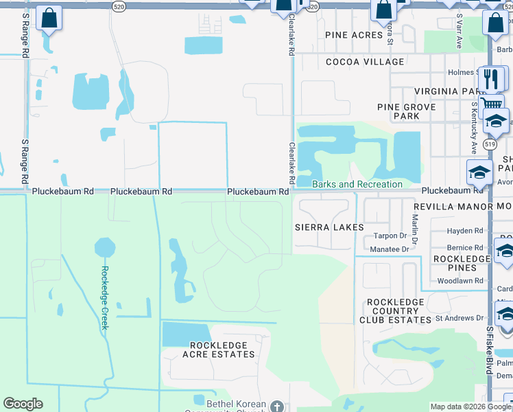 map of restaurants, bars, coffee shops, grocery stores, and more near 1255 Sangria Circle in Rockledge