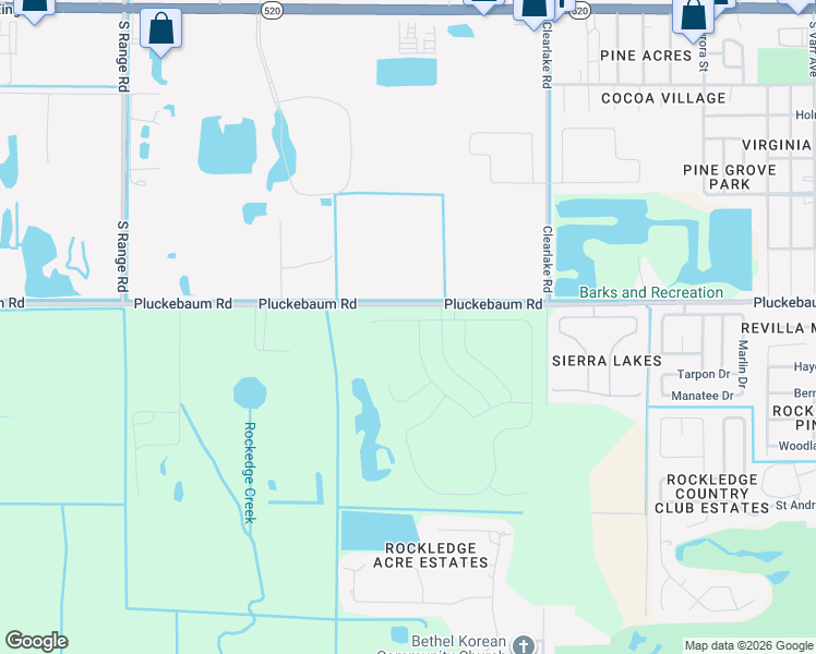 map of restaurants, bars, coffee shops, grocery stores, and more near 1709 Pluckebaum Road in Cocoa