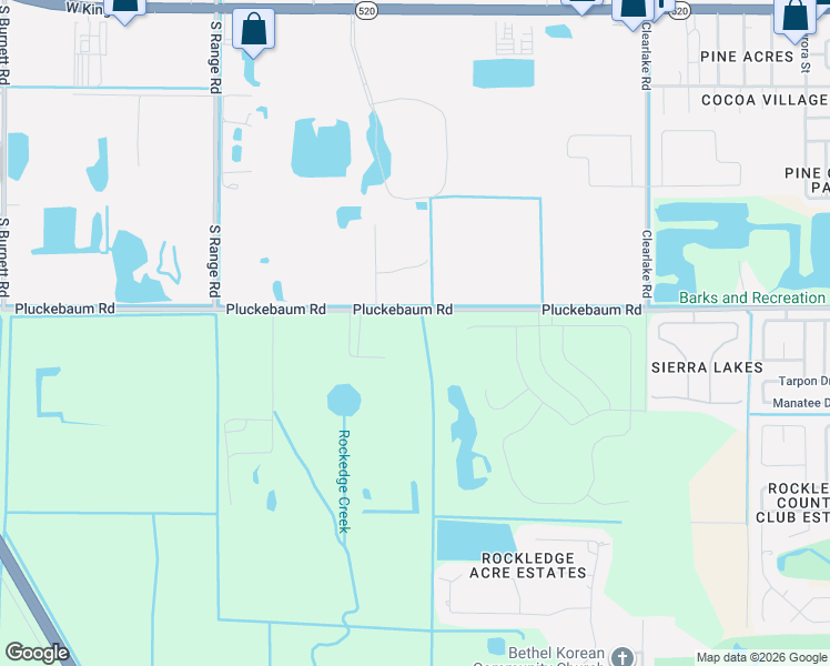 map of restaurants, bars, coffee shops, grocery stores, and more near 2205 Pluckebaum Road in Cocoa