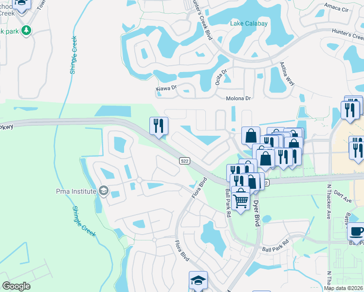 map of restaurants, bars, coffee shops, grocery stores, and more near 3189 Whooping Crane Run in Kissimmee