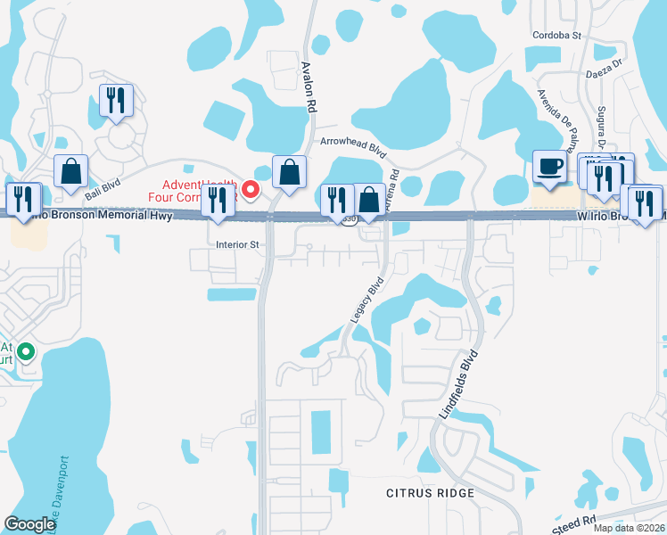 map of restaurants, bars, coffee shops, grocery stores, and more near 3209 Gold Lane in Kissimmee