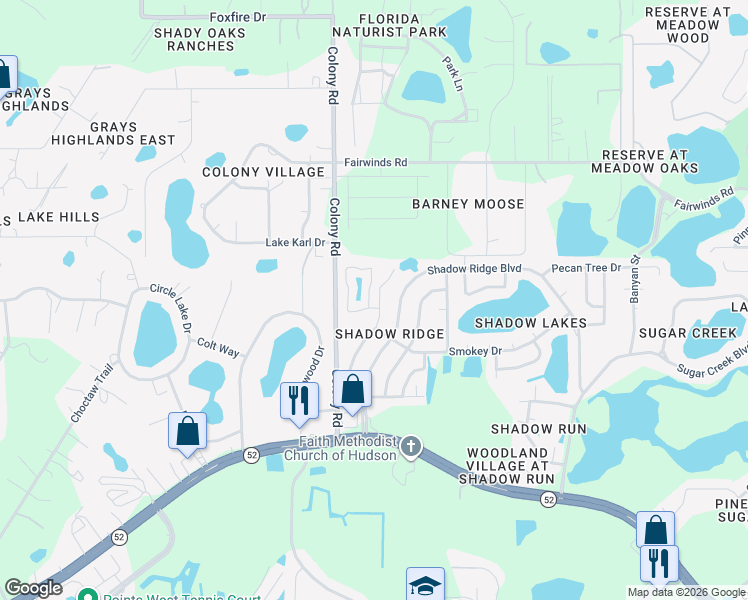 map of restaurants, bars, coffee shops, grocery stores, and more near 12804 Kellywood Circle in Hudson