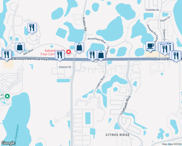 map of restaurants, bars, coffee shops, grocery stores, and more near 3209 Gold Lane in Kissimmee