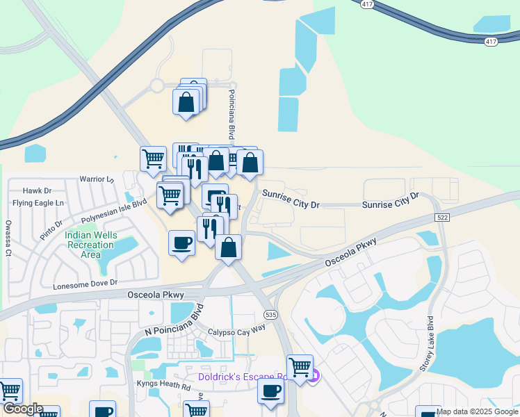 map of restaurants, bars, coffee shops, grocery stores, and more near in Osceola County