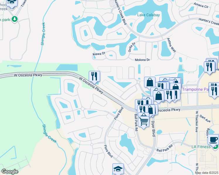 map of restaurants, bars, coffee shops, grocery stores, and more near 3186 Whooping Crane Run in Kissimmee