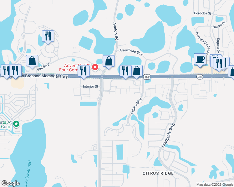 map of restaurants, bars, coffee shops, grocery stores, and more near 3228 Wish Avenue in Kissimmee