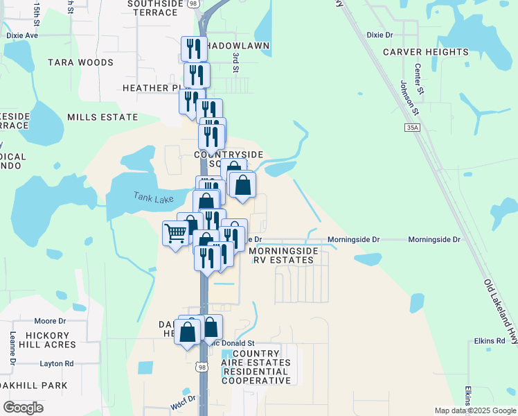 map of restaurants, bars, coffee shops, grocery stores, and more near 12771 Candlewood Circle in Dade City