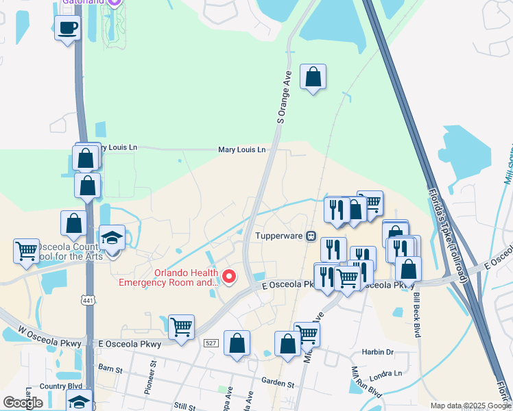 map of restaurants, bars, coffee shops, grocery stores, and more near 3123-3159 Orange Avenue in Kissimmee
