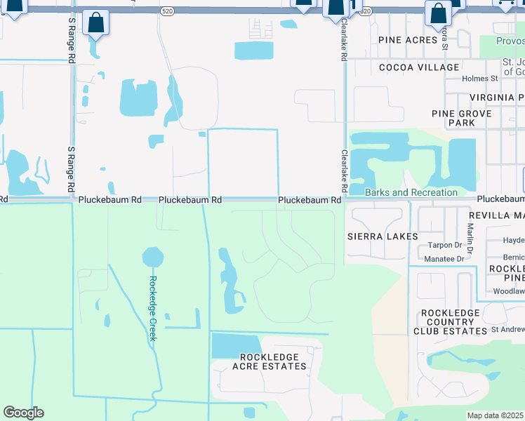 map of restaurants, bars, coffee shops, grocery stores, and more near 1709 Pluckebaum Road in Cocoa
