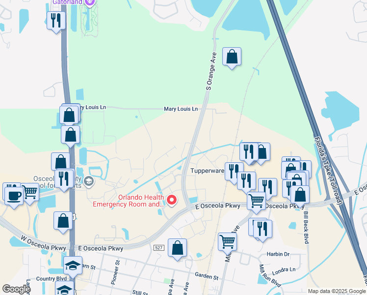 map of restaurants, bars, coffee shops, grocery stores, and more near 3162-3298 Old Dixie Highway in Kissimmee