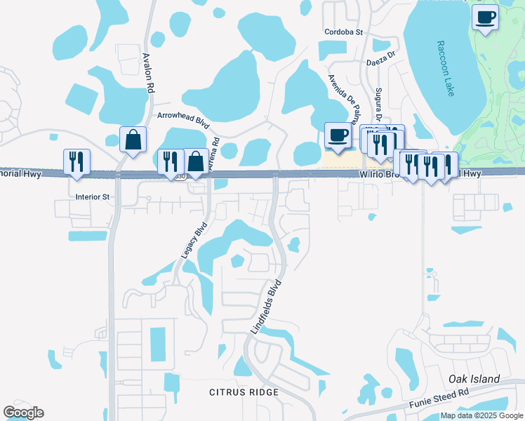 map of restaurants, bars, coffee shops, grocery stores, and more near 3210-3282 Lindfields Blvd in Kissimmee