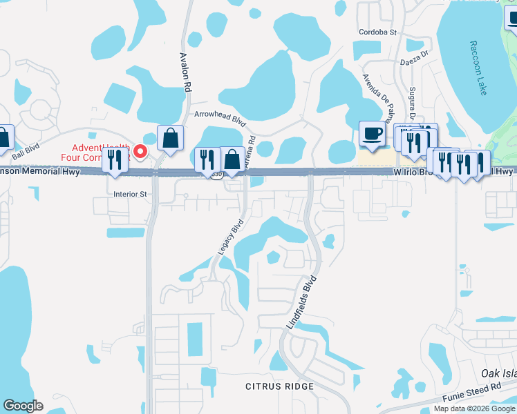 map of restaurants, bars, coffee shops, grocery stores, and more near 8813 Crayson Court in Kissimmee