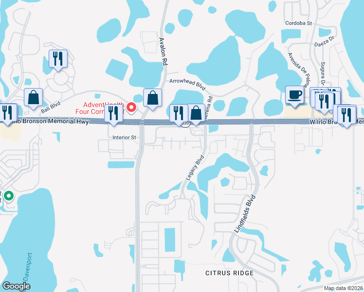 map of restaurants, bars, coffee shops, grocery stores, and more near 8971 Shine Drive in Kissimmee