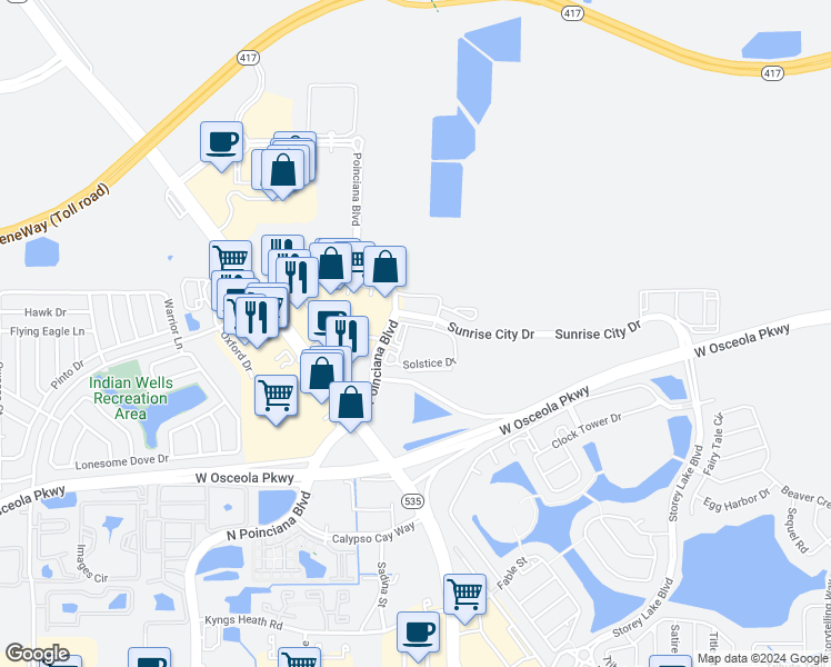 map of restaurants, bars, coffee shops, grocery stores, and more near in Osceola County
