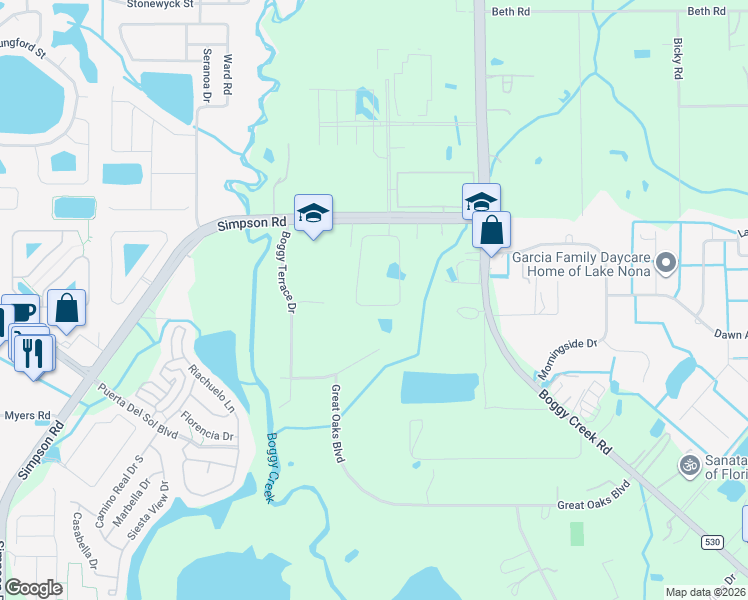 map of restaurants, bars, coffee shops, grocery stores, and more near 3278 Stratton Circle in Kissimmee