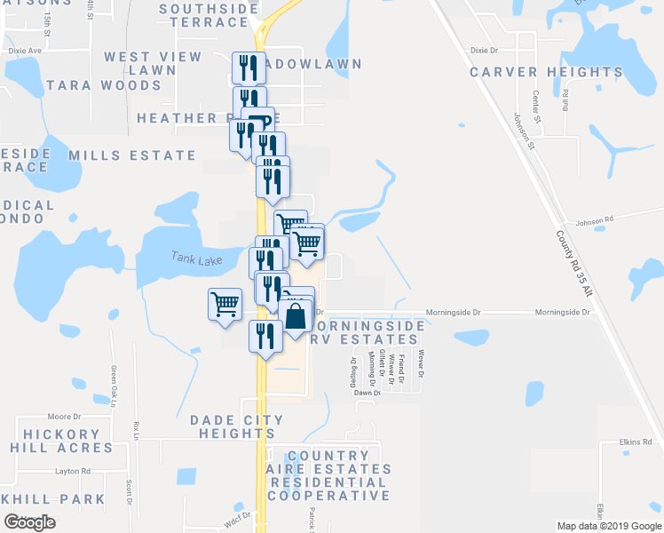 map of restaurants, bars, coffee shops, grocery stores, and more near 12771 Candlewood Circle in Dade City