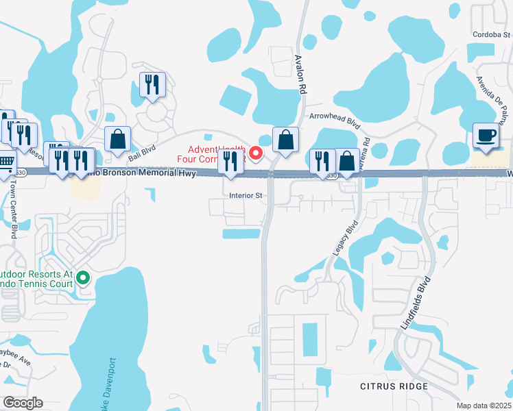 map of restaurants, bars, coffee shops, grocery stores, and more near 8900 Tiberian Drive in Kissimmee