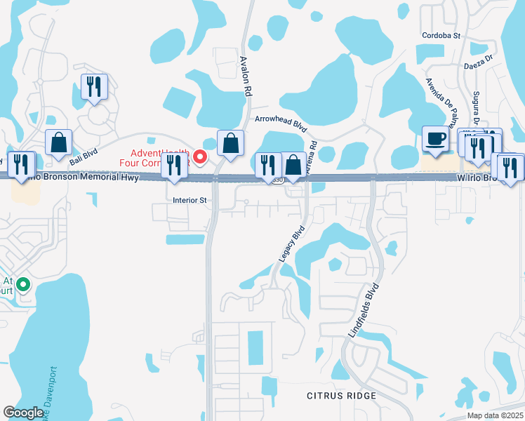 map of restaurants, bars, coffee shops, grocery stores, and more near 8971 Shine Drive in Kissimmee
