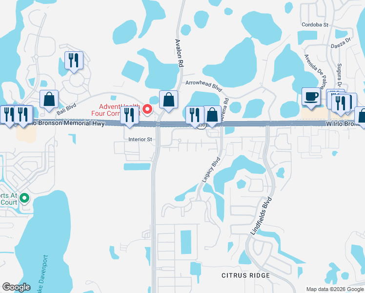 map of restaurants, bars, coffee shops, grocery stores, and more near 3228 Wish Avenue in Kissimmee