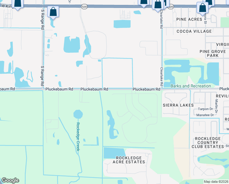 map of restaurants, bars, coffee shops, grocery stores, and more near 1813 Pluckebaum Road in Cocoa