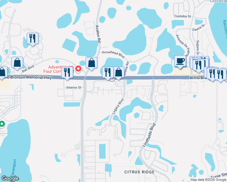 map of restaurants, bars, coffee shops, grocery stores, and more near 8907 Shine Drive in Kissimmee