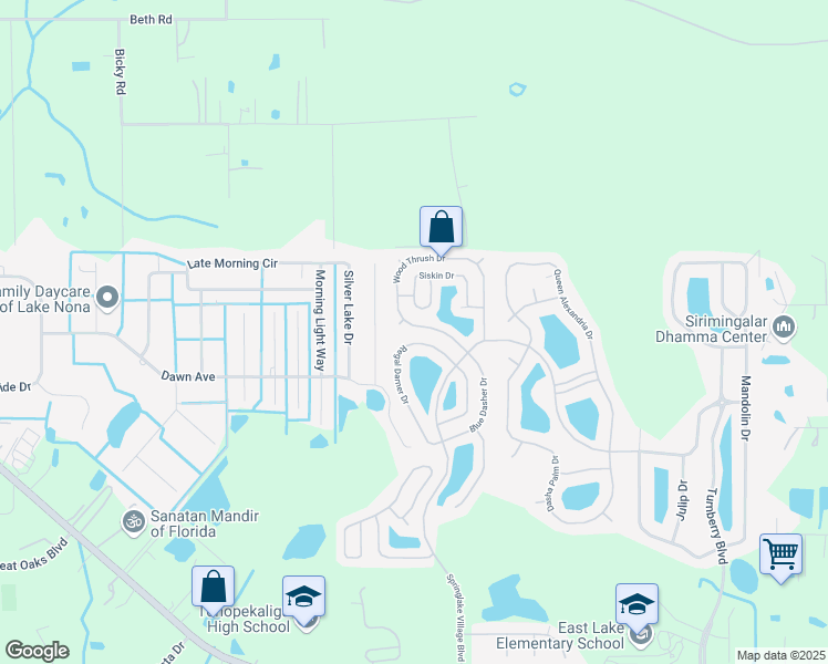 map of restaurants, bars, coffee shops, grocery stores, and more near 3818 Wood Thrush Drive in Kissimmee