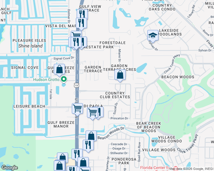 map of restaurants, bars, coffee shops, grocery stores, and more near 7212 University Drive in Hudson