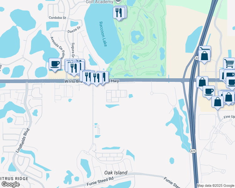 map of restaurants, bars, coffee shops, grocery stores, and more near 3230 Woodfield Court in Kissimmee