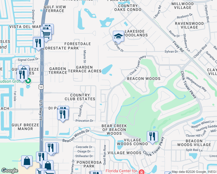 map of restaurants, bars, coffee shops, grocery stores, and more near 7526 Santa Fe Trail in Hudson