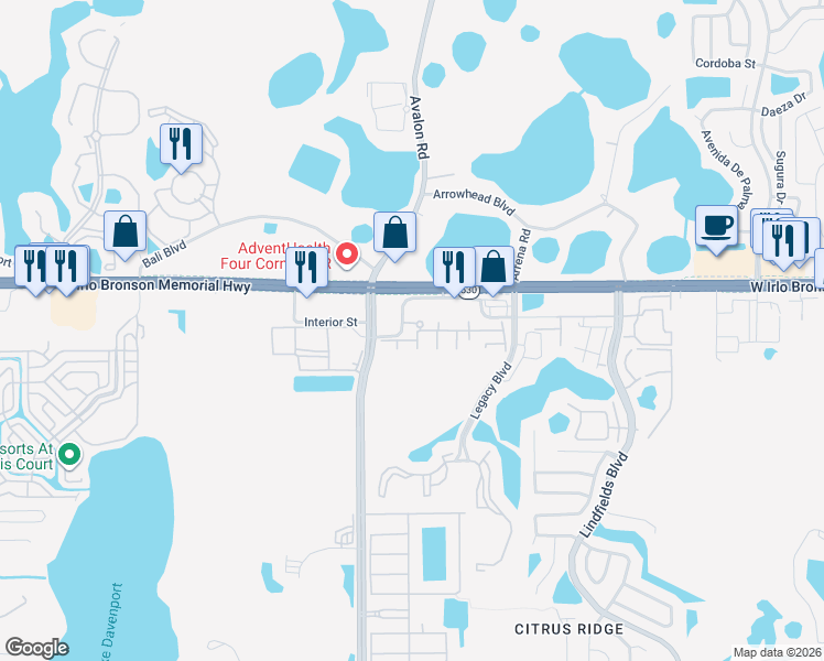 map of restaurants, bars, coffee shops, grocery stores, and more near 3228 Wish Avenue in Kissimmee