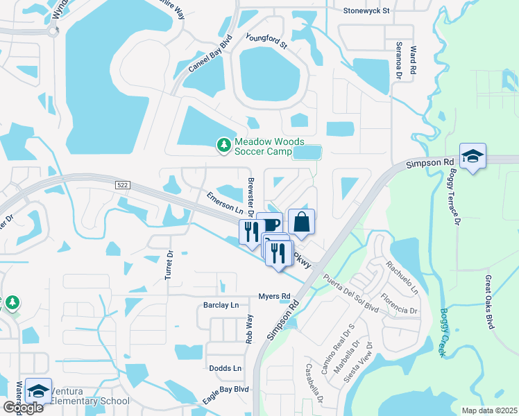 map of restaurants, bars, coffee shops, grocery stores, and more near 3202 Abiaka Drive in Kissimmee