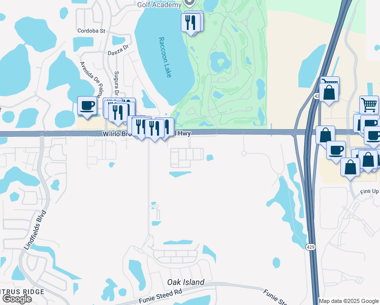 map of restaurants, bars, coffee shops, grocery stores, and more near 3230 Woodfield Court in Kissimmee