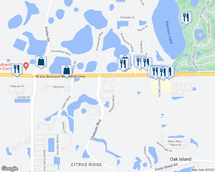 map of restaurants, bars, coffee shops, grocery stores, and more near 8722 Tierra Vista Circle in Kissimmee
