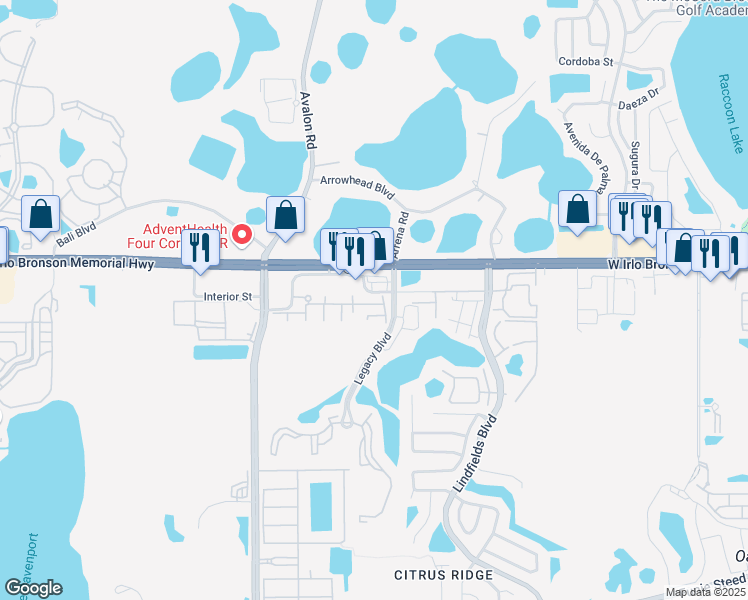 map of restaurants, bars, coffee shops, grocery stores, and more near 8907 Shine Drive in Kissimmee