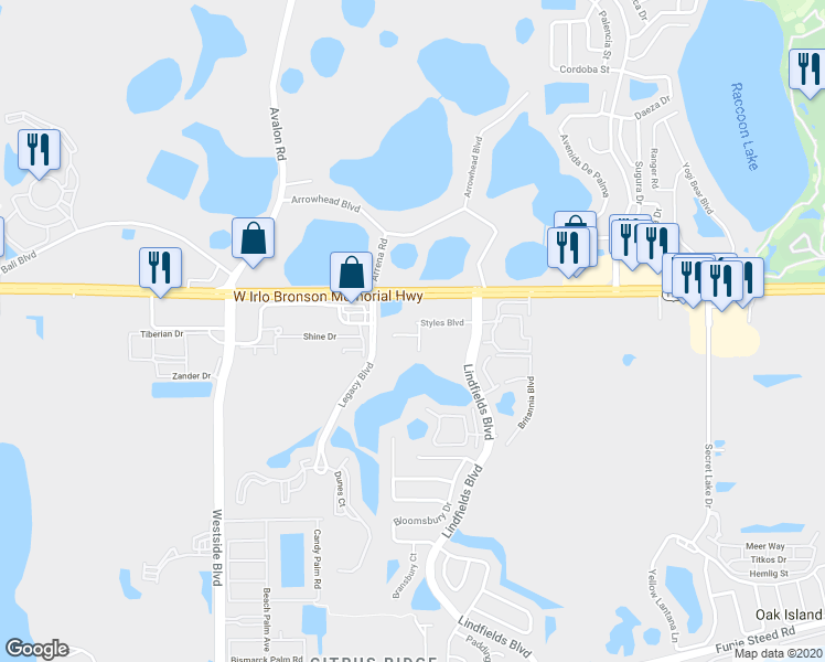 map of restaurants, bars, coffee shops, grocery stores, and more near 8801 Crayson Court in Kissimmee