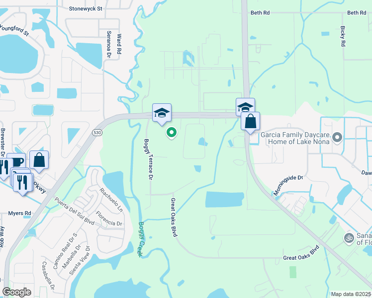 map of restaurants, bars, coffee shops, grocery stores, and more near 3278 Stratton Circle in Kissimmee