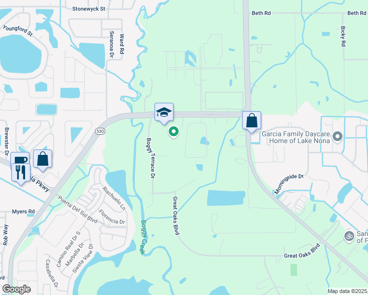 map of restaurants, bars, coffee shops, grocery stores, and more near 3278 Stratton Circle in Kissimmee