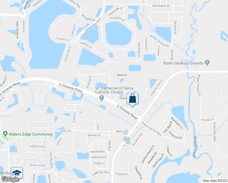 map of restaurants, bars, coffee shops, grocery stores, and more near 3202 Abiaka Drive in Kissimmee