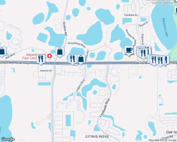 map of restaurants, bars, coffee shops, grocery stores, and more near 8813 Crayson Court in Kissimmee