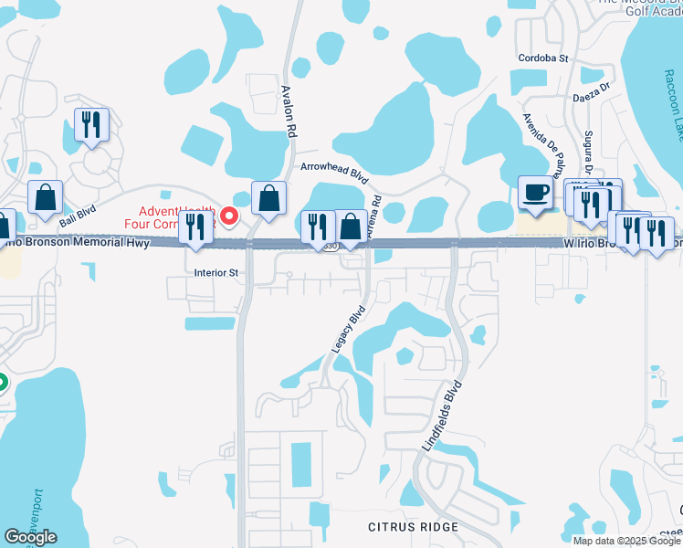 map of restaurants, bars, coffee shops, grocery stores, and more near 8907 Shine Drive in Kissimmee