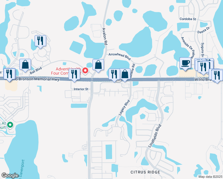 map of restaurants, bars, coffee shops, grocery stores, and more near 8971 Shine Drive in Kissimmee