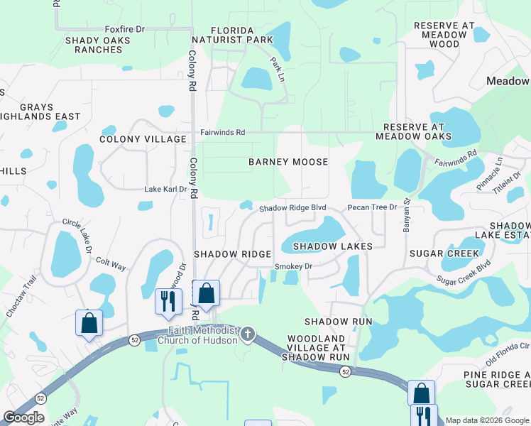 map of restaurants, bars, coffee shops, grocery stores, and more near 12222 Shadow Ridge Boulevard in Hudson