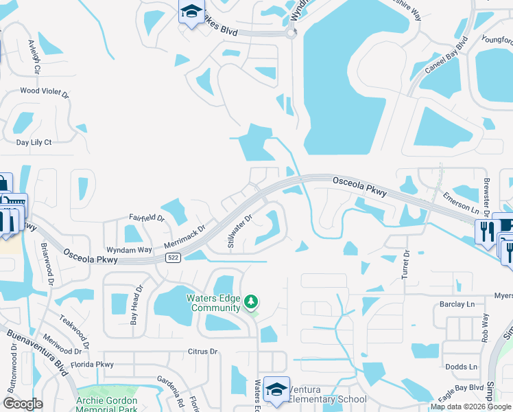 map of restaurants, bars, coffee shops, grocery stores, and more near 2986 Stillwater Drive in Kissimmee