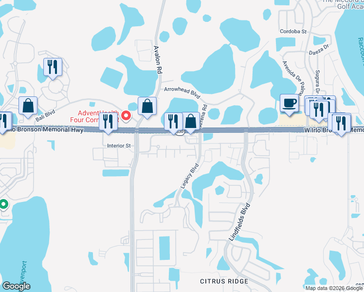 map of restaurants, bars, coffee shops, grocery stores, and more near 8971 Shine Drive in Kissimmee
