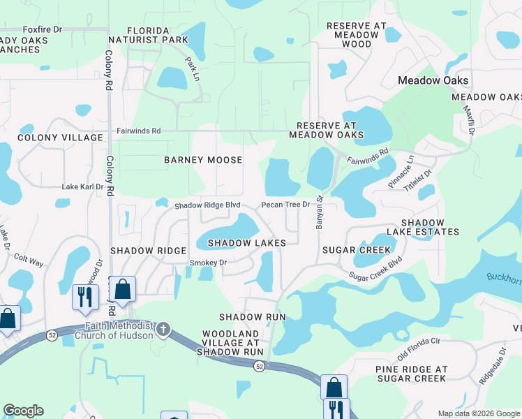 map of restaurants, bars, coffee shops, grocery stores, and more near 12520 Shadow Ridge Boulevard in Hudson